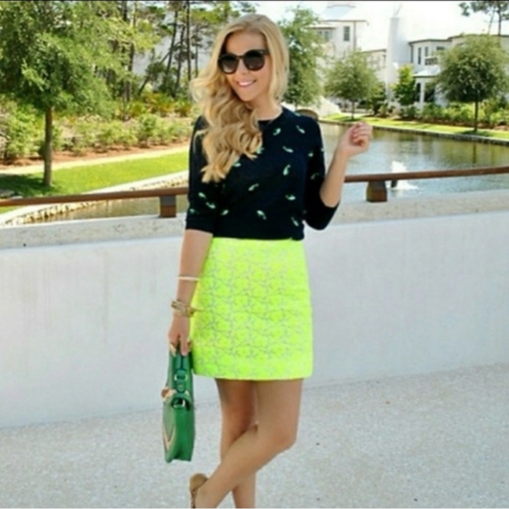 J Crew Neon Embroidered Mini Skirt in Sz Small